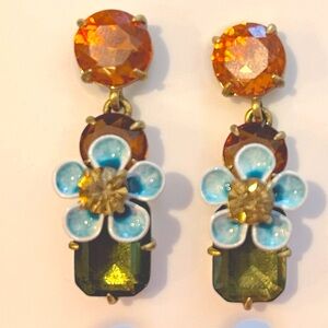JCrew Rare Faceted Floral Brûlée Crystal and Enamel Earrings